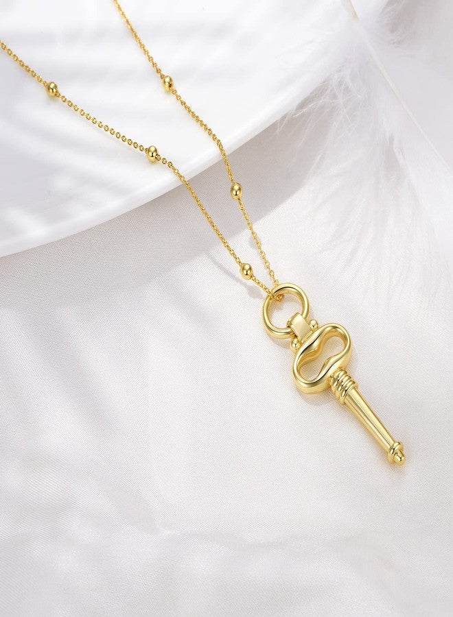 FRUMOS Dainty Layered Choker Necklace 18K Gold Plated Y Pendant Necklace Multilayer Bar Disc Necklace Adjustable Layering Choker Necklaces for Women Girls（Gold key Pendant） - Image 3
